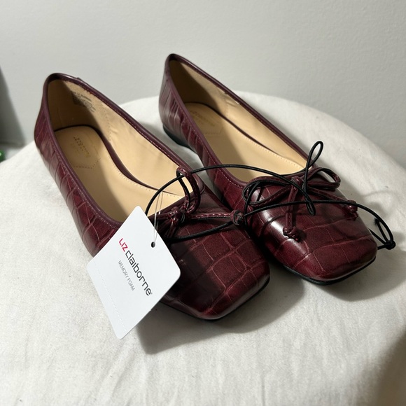 Liz Claiborne Shoes - Liz Claiborne Maroon Croc-Embossed Flats